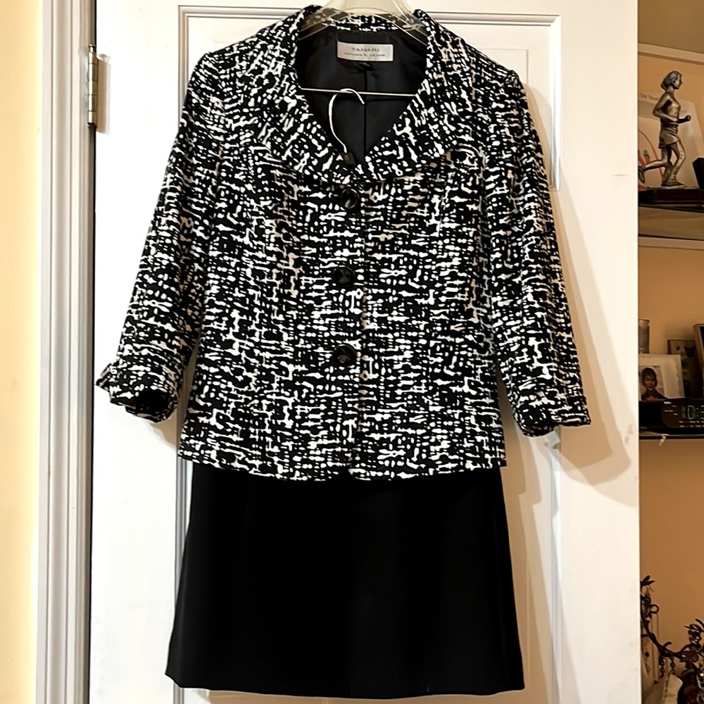 Tahari, black and white suit jacket and black skirt size4